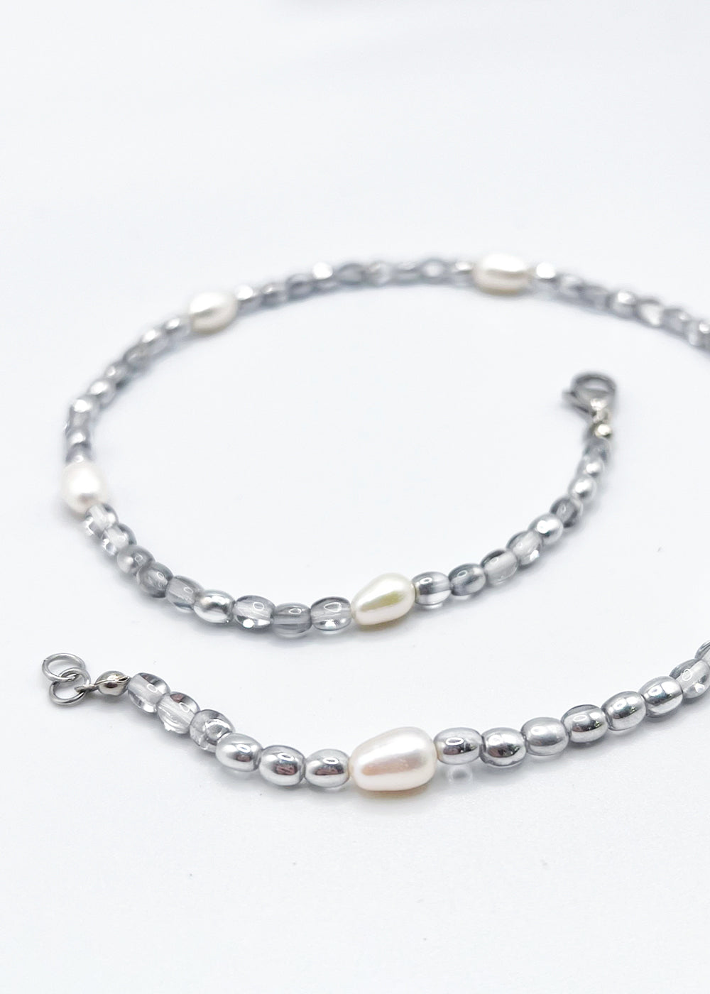 Silver Pebble Charm Necklace with Freshwater Pearl